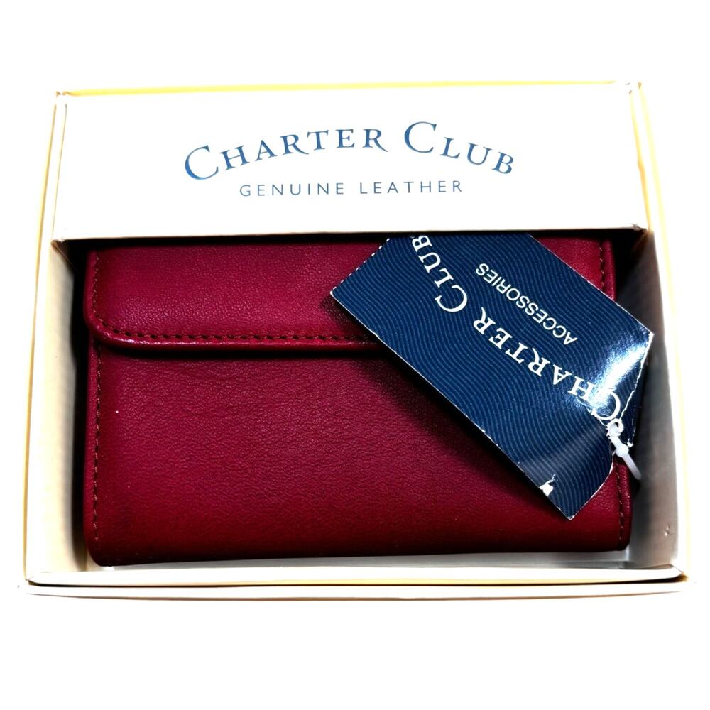 NEW Charter Club red leather ladies wallet framed mini purse coin pocket